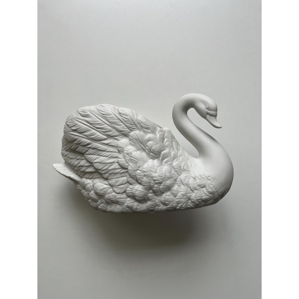 Vintage FTDA White Ceramic Swan Planter 1988 Matte Bisque Porcelain Vase Taiwan